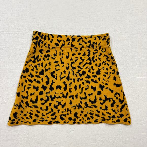 O.Vianca Leopard Knit Mini Skirt Mustard Black, Size Small - Picture 7 of 7